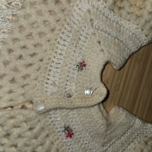 Cream Knit Sweater with Floral Embroidery